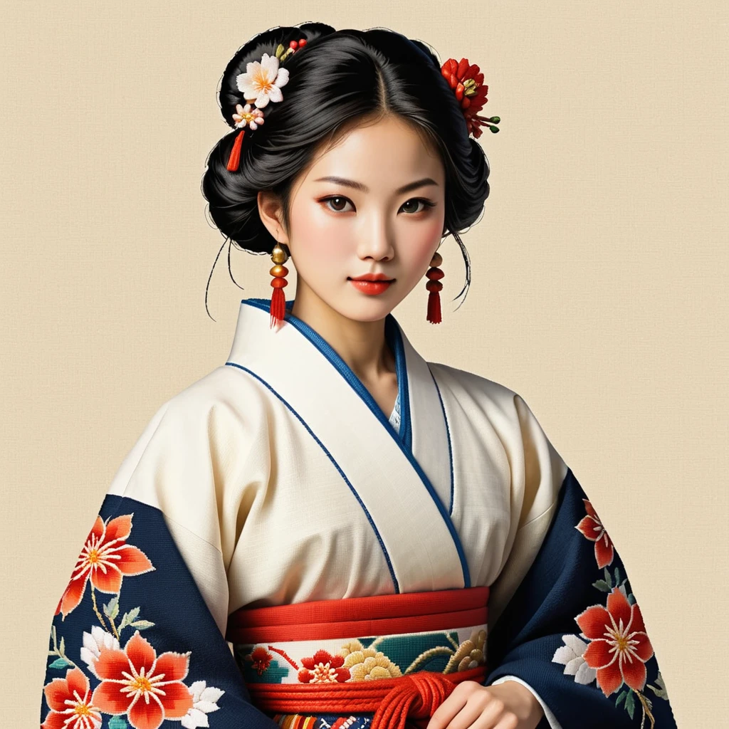 cross stitch pattern, japanese woman in folk outfit