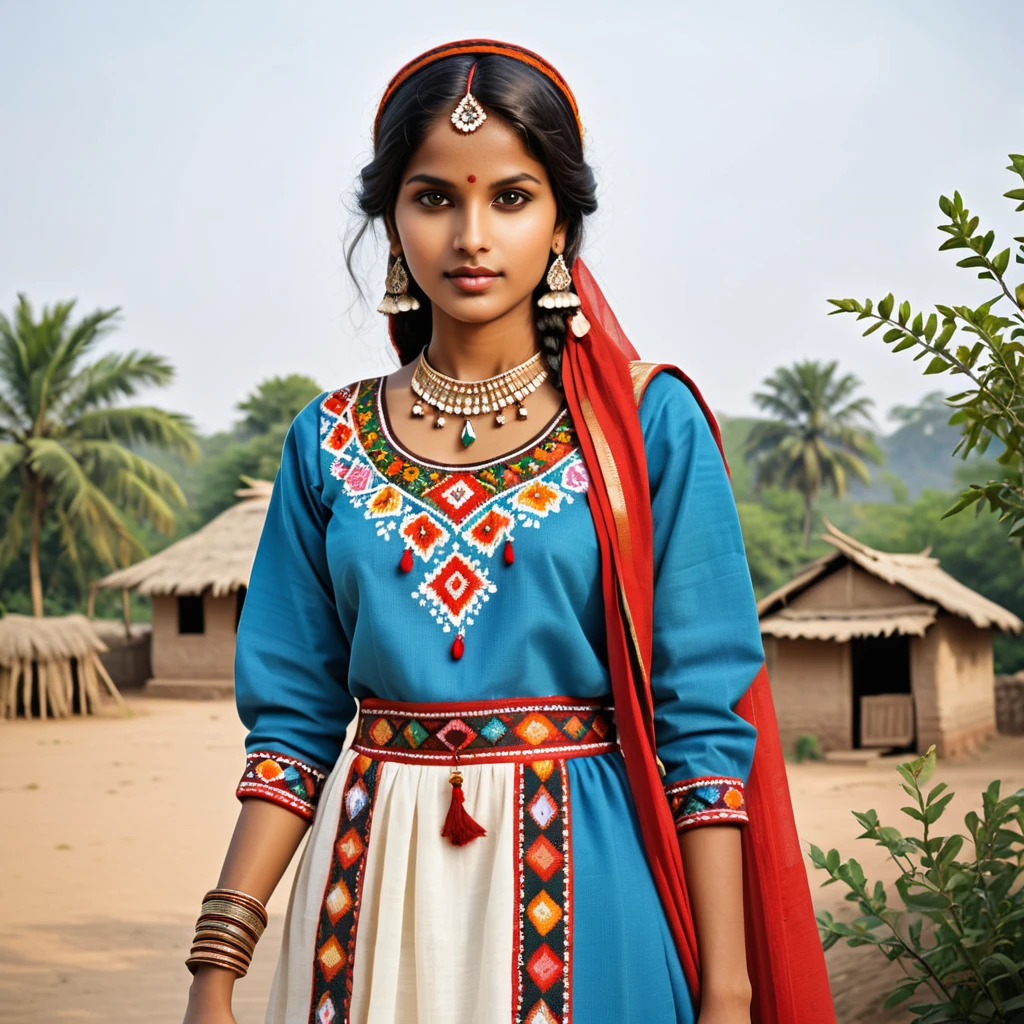 cross stitch pattern, indian woman in folk outfit