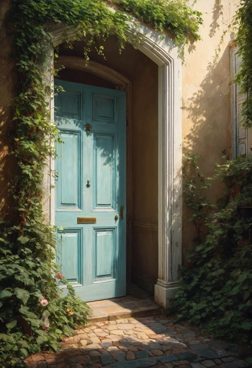 (best quality, super fine, 16k, incredibly absurdres, extremely detailed, 2.5D, delicate and dynamic, three-dimensional effect expressed by light and shade, highres, 8k, masterpiece, immersive atmosphere, film grain)
(a undetailed white door, white door, undetailed door, no details in the center) (Colorful frame around the door, paintings in the wall around, details around, detailed wall, detailed environment, fine detail, optial illusion, complex, hand draw, 3D painting, reality, fantasy art, enhance, intricate, sharp, best quality, masterpiece, Representative work, official art, Professional, 8k, based on the following poem: In the trees I knead the roots and only see my parents—but barely see trees here. In the buildings, I only see the windows and am already in love with what they hide—and I only see Her. In the cars, I only see the shadow and these ghosts haunt me. On the sidewalks, I do not see the viable paths you saw when we were together. And yes, in my house, I no longer see you, I do not dream much. In my hand, I do not see yours and I am already unique. In these fingerprints, I only see the typing touching the world. That I only see another randomly the same first moment—and second, and second, and minute, and I pray, and hour, and delay, night falls, day, and without a sister in the family, I am, week, at my mercy, nothing is mine, month, without a master, semester, without a plan, year, year and a half, without a middle, only an instant... and quickly I descend to the decade. In decadence, I soon reach the decade, and so soon I am already twenty years old...)