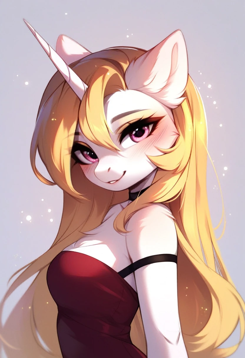 check_9, check_8_up, check_7_up, source_fluffy, rating_safe, from Magnaluna, Celestia poses seductively in a white bedroom, red & yellow mane, pink eyes, white body, anthro, blushing,  