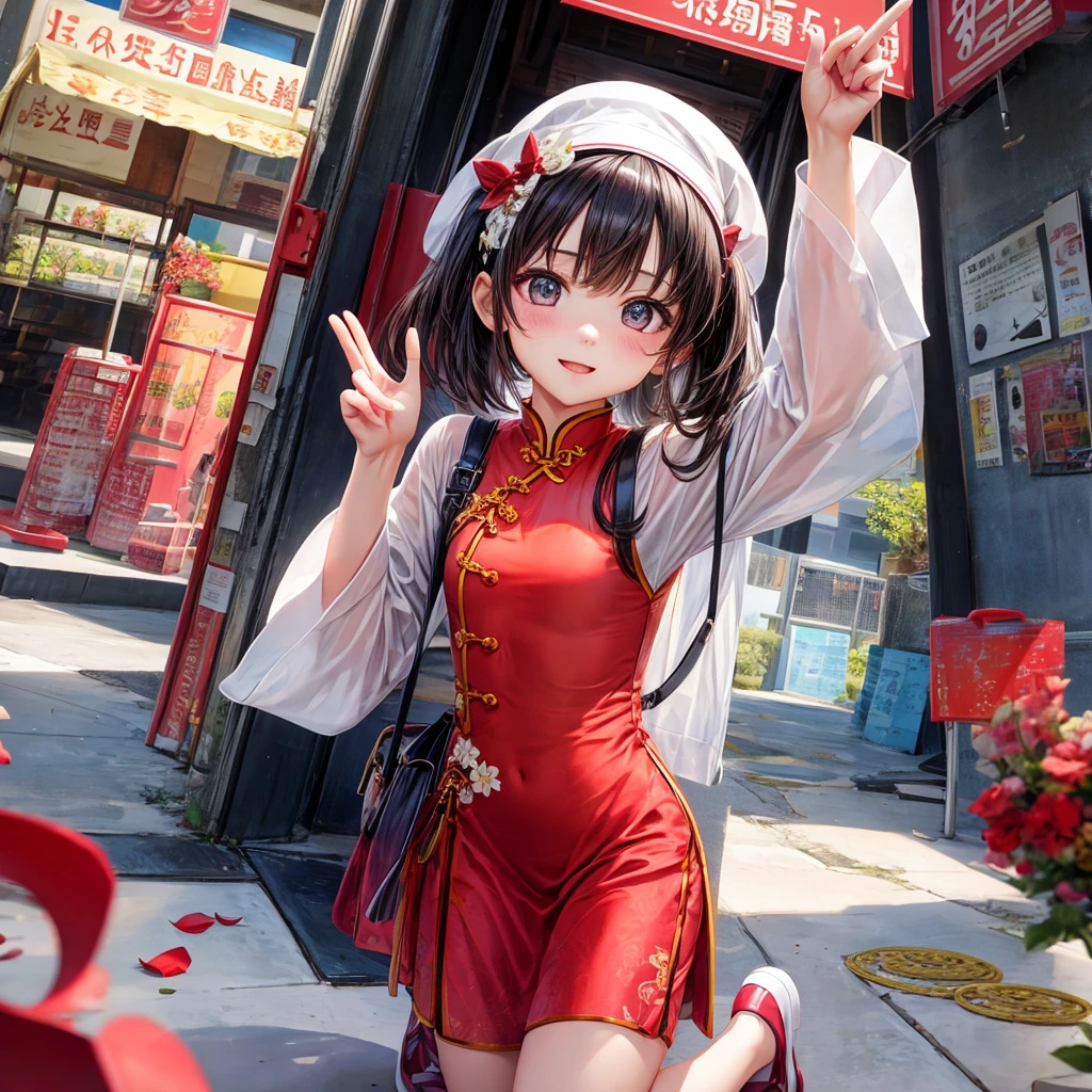 alone、1 girl、cute、full body portrait、cheongsam，petite