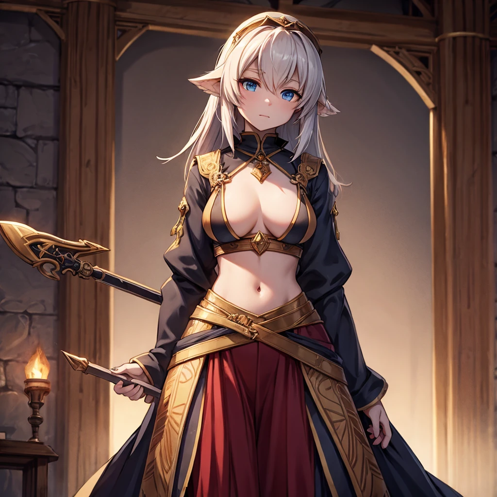 Beautiful character, masterpiece, Attention to the details, FantasyStyle, fully body, model to be used in tcg game, hold medieval weapon