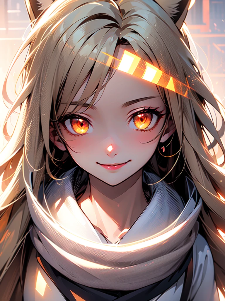 hair over shoulder, wavy hair, hair strand, shiny hair, blonde hair, eye reflection, glowing eyes, slit pupils, amber eyes, cat ears, smile, blush, glint, happy, anime, anime style, En plein air, high detail, cinematic lighting, ray tracing, reflection light, masterpiece, accurate, anatomically correct, super detail, high details, high quality, best quality, highres, 4K