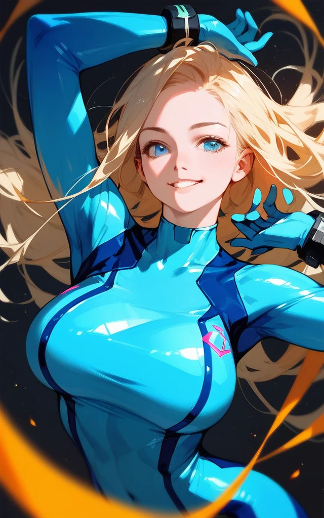 girl, smile, zero suit, blonde, blue eyes, Hyper Realistic