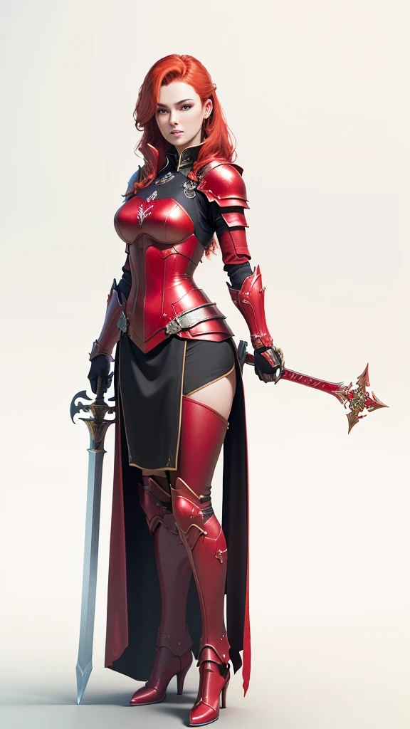 a close up of a woman in a red costume with a sword, lady in red armor, redhead queen in heavy red armor, 3 d render character art 8 k, diablo 4 lilith, skintight red leather armor, red armor, red skintight leather armor, trendin on artstation, artgerm ; 3d unreal engine, sci fi female character BREAK abstract background,BREAK TPose, outstretched arms,