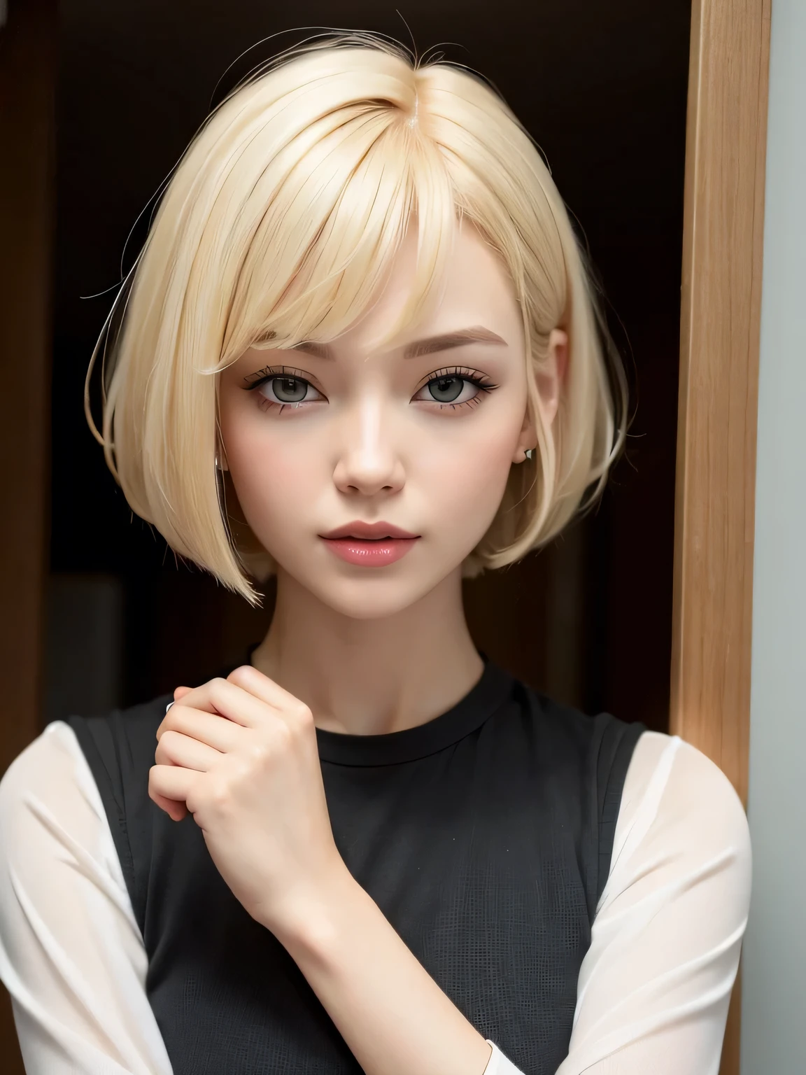 Beautiful woman white short hair