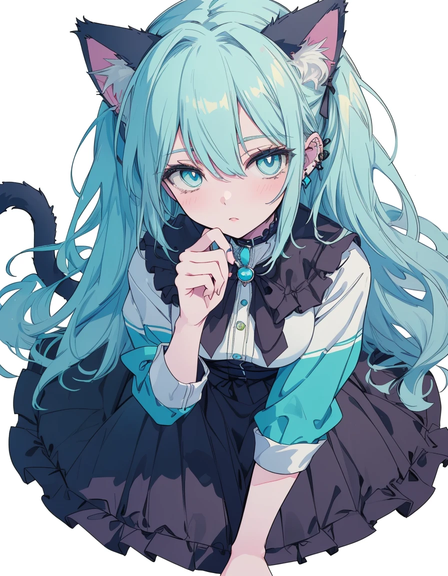 punk rock, midnight, full body, ((masterpiece, best quality:1.5)), ((Beautiful detailed cat aqua eyes:1.2)), cat ears, pale skin, medium breasts, beautiful hands, beautiful fingers, EasyNegative