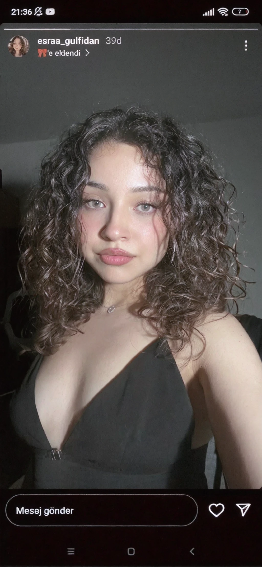 photorealistic, sharp focus, raw amateur photo, beautiful 29 yo persian-russian girl [Vladlena Farideh|Anahita Oksana], just woke up, take a selfie in bed, thin see through black nightgown, thick body, curly hair, detailed skin texture & pores, (goosebumbs:0.7), looking at viewer, face focus, taken with mobile camera, film grain, flashlight, instagram LUT