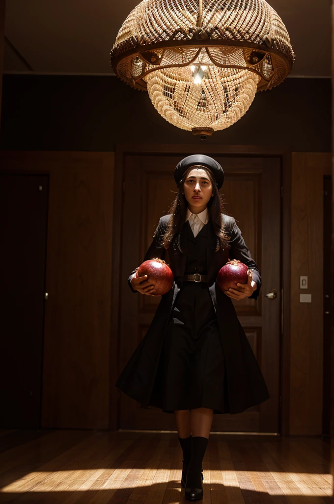 Twelve ultra-Orthodox Jews fly in the sky inside a pomegranate shell