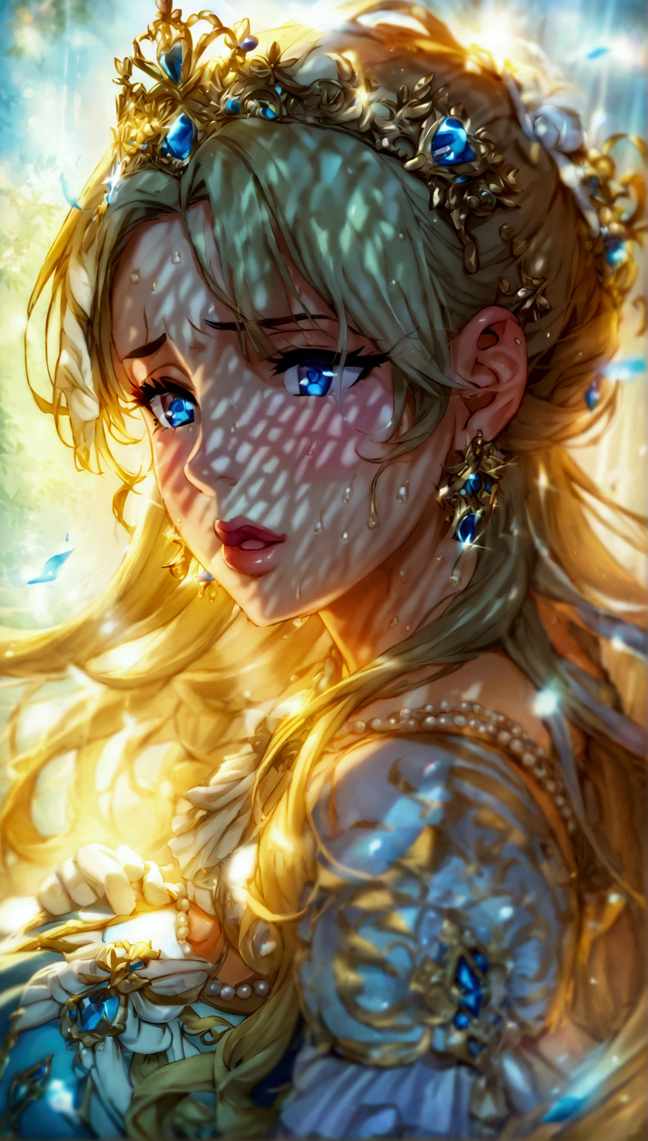 anime. 1 Girl. Cute girl. Princess. Disabled person. Blonde. Long hair. Wavy hair. Blue eyes. Beautiful eyes. Beautiful eyes. Expressive eyes. Ideal face. beautiful nose. 16 years. Medium breasts. Beautiful breasts. Urinary incontinence. Wants to pee. I need to pee. A strong, desperate urge to pee. Hands on crotch. He squeezes his crotch tightly. Rubs the crotch. She peed herself. Urine
flows down your thighs. Ideal anatomical body. Beautiful long legs. Diadem. Neat earrings. Pearl necklace. Luxurious white dress. Victorian style dress. White gloves. Heeled shoes. Wheelchair. Sits in a wheelchair. Full height.
The Royal Castle. Royal Garden. Beautiful character design. Shiny skin. Full body. NSFW. Official art. Extremely detailed CG Unity 8k wallpaper. Ideal lighting. Ultra high resolution 4K. Super detailed 8K resolution. A high resolution. Masterpiece. Best quality.
