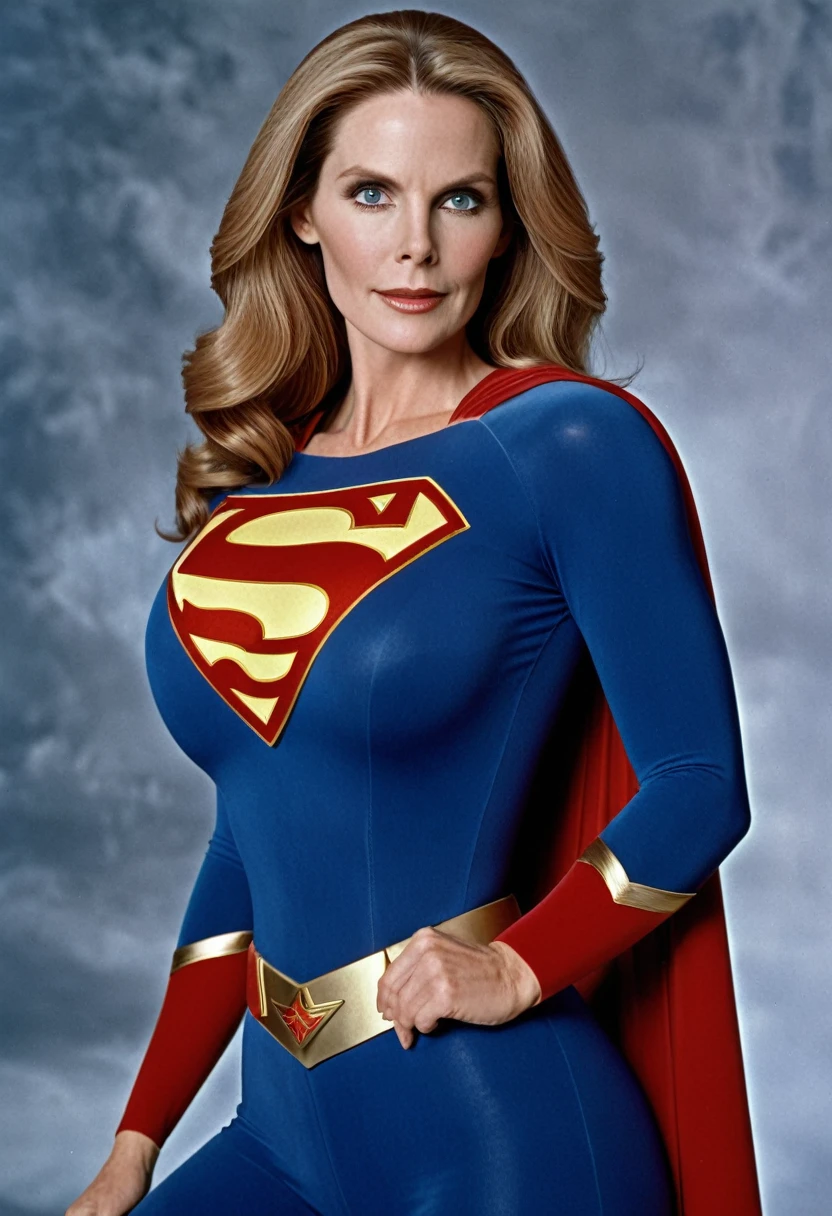old Julie Hagerty Supergirl; HD. Photograph, ((realism)), extremely high quality RAW photograph, ultra detailed photograph, sharp focus, high resolution, (detailed skin:1,3),high quality, film grain, Fujifilm XT3,Highly Detailed, movie, (Cinematic Photo:1.3) of (Realistic:1.3); 2000s movies