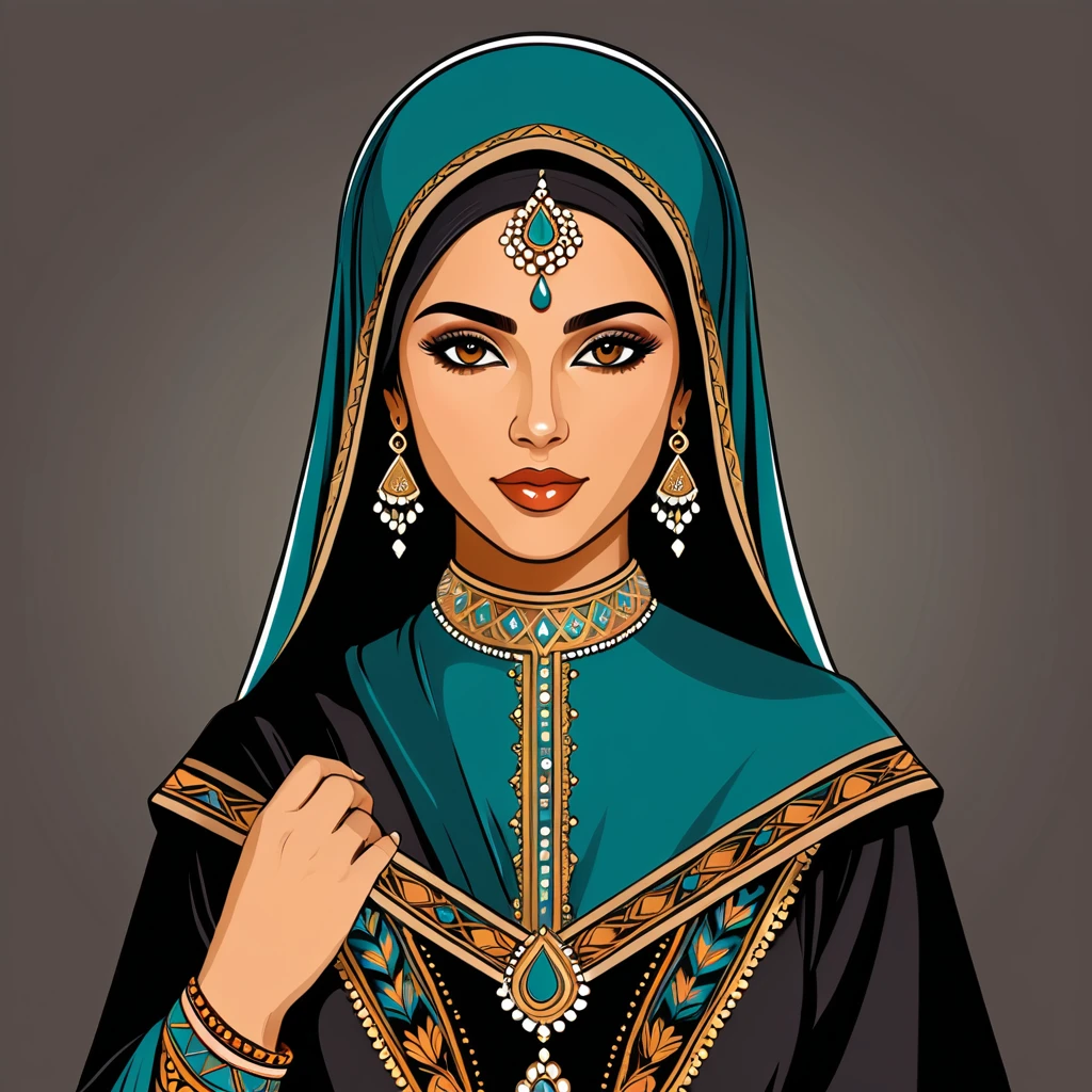 arabian woman in folk outfit, vector graphics, strong contours
