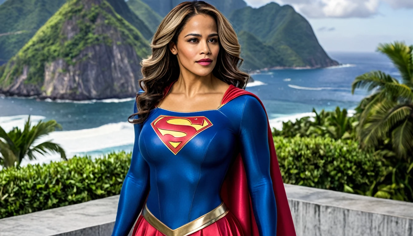 Rio de Janeiro; Paula Patton Supergirl 1984s costume; HD. Photograph, ((realism)), extremely high quality RAW photograph, ultra detailed photograph, sharp focus, high resolution, (detailed skin:1,3),high quality, film grain, Fujifilm XT3,Highly Detailed, movie, (Cinematic Photo:1.3) of (Realistic:1.3); 2000s movies