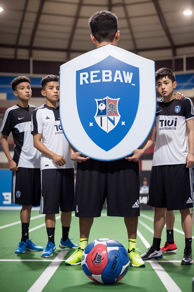 Futsal team shield with name "review"