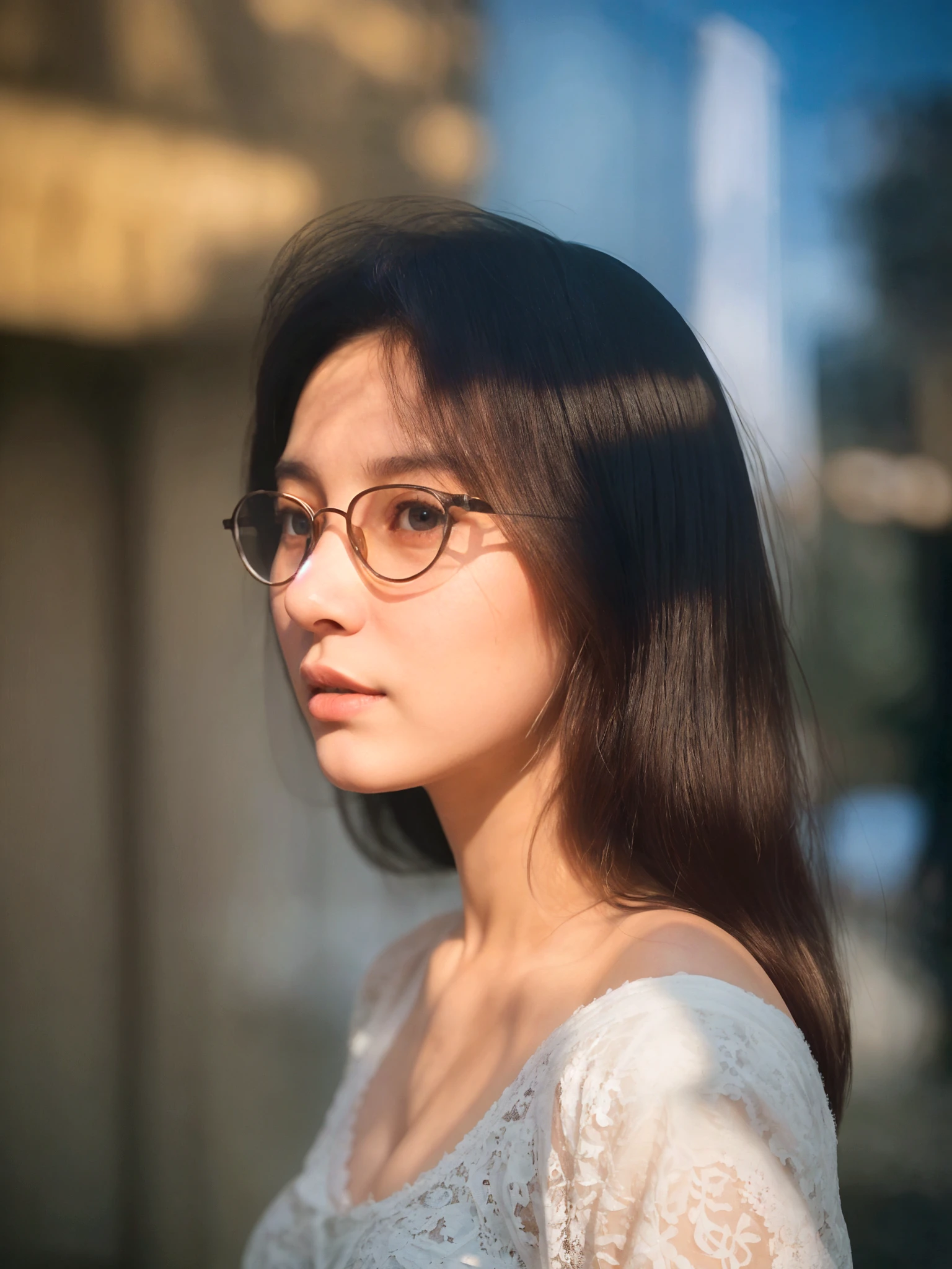8k, masterpiece, RAW photo, best quality, photorealistic, extremely detailed CG unity 8k wallpaper, Depth of field, Cinematic Light, Lens Flare, Ray tracing, (extremely beautiful face, beautiful lips, beautiful eyes), intricate detail face, ((ultra detailed skin)), best quality, Masterpieces, Super high resolution, (photograph realistic:1.5), Original image, naked portrait, 1girl, nude photography, In the dark, deepshadow, low tune, Cold light, Sexy look, long whitr hair,Cafe,pretty,lim light,swirling hair, medium shot, big breast.