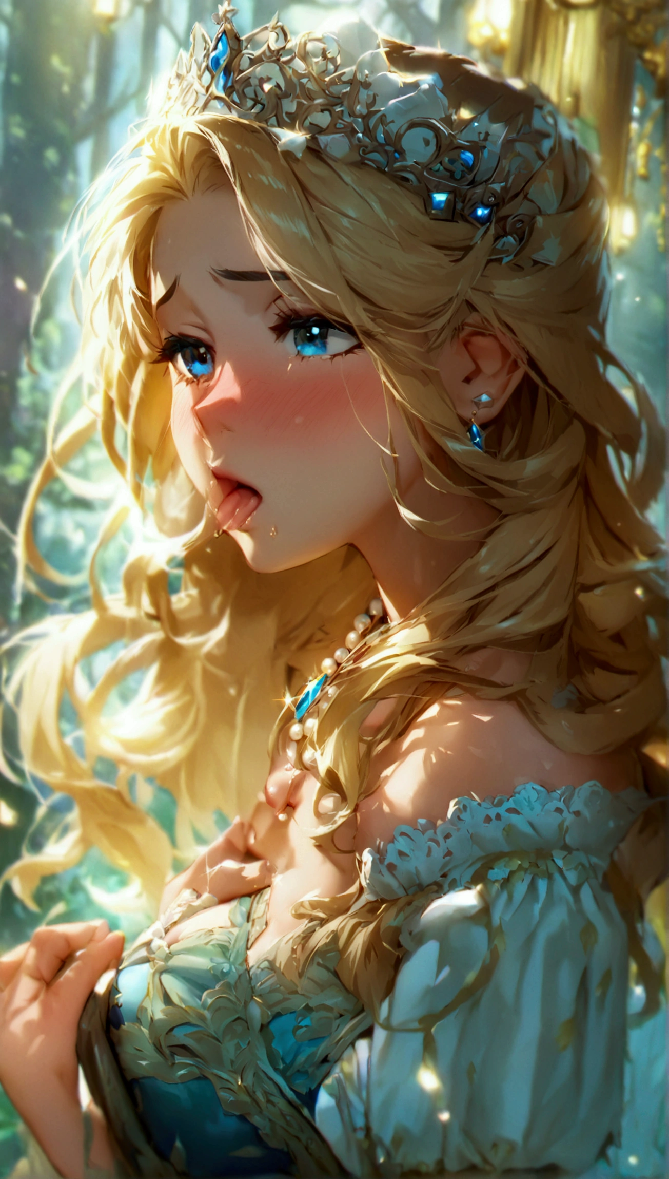 anime. 1 Girl. Cute girl. Princess. Disabled person. Blonde. Long hair. Wavy hair. Blue eyes. Beautiful eyes. Beautiful eyes. Expressive eyes. Ideal face. beautiful nose. 16 years. Medium breasts. Beautiful breasts. Urinary incontinence. Wants to pee. I need to pee. A strong, desperate urge to pee. Hands on crotch. He squeezes his crotch tightly. Rubs the crotch. She peed herself. Urine
flows down your thighs. Ideal anatomical body. Beautiful long legs. Diadem. Neat earrings. Pearl necklace. Luxurious white dress. Victorian style dress. White gloves. Heeled shoes. Wheelchair. Sits in a wheelchair. Full height.
The Royal Castle. Royal Garden. Beautiful character design. Shiny skin. Full body. NSFW. Official art. Extremely detailed CG Unity 8k wallpaper. Ideal lighting. Ultra high resolution 4K. Super detailed 8K resolution. A high resolution. Masterpiece. Best quality.