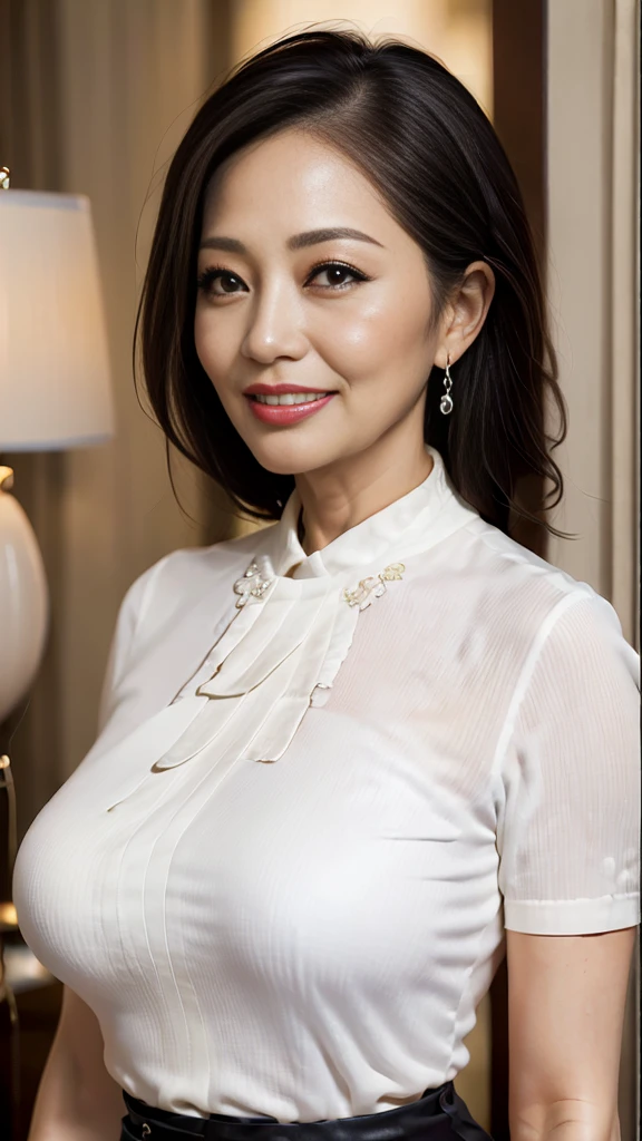 最high quality, 8K, lively, sharp focus, high quality, High resolution, middle-aged women, mature woman, 55 years old, (Full body Esbian), (Detailed face wearing high heels, highly detailed eyes, thick lips, plump body shape、plump face、(((big breasts 2.3)))、(((On a white blouse)))、Beige tight skirt、Love hotel room、random hairstyle、gentle smile、


