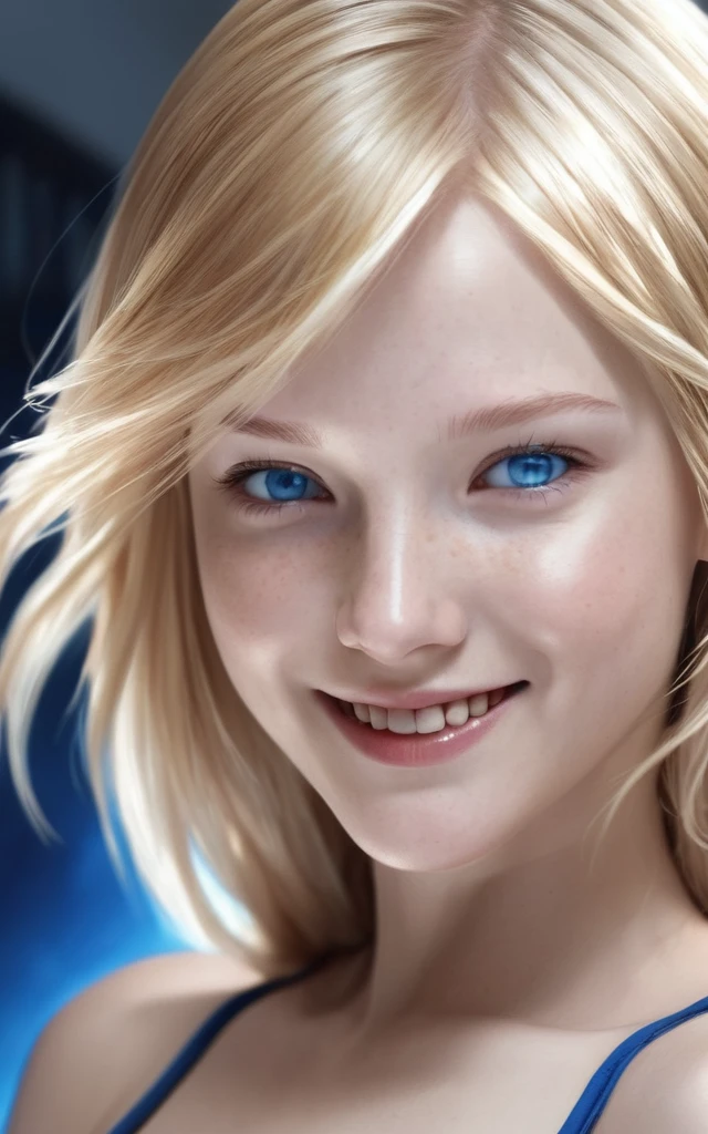 girl, smile, zero suit, blonde, blue eyes, Hyper Realistic