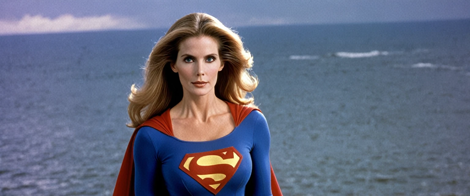 Julie Hagerty Supergirl 1984s DC comics; HD. Photograph, ((realism)), extremely high quality RAW photograph, ultra detailed photograph, sharp focus, high resolution, (detailed skin:1,3),high quality, film grain, Fujifilm XT3,Highly Detailed, movie, (Cinematic Photo:1.3) of (Realistic:1.3); 2000s movies