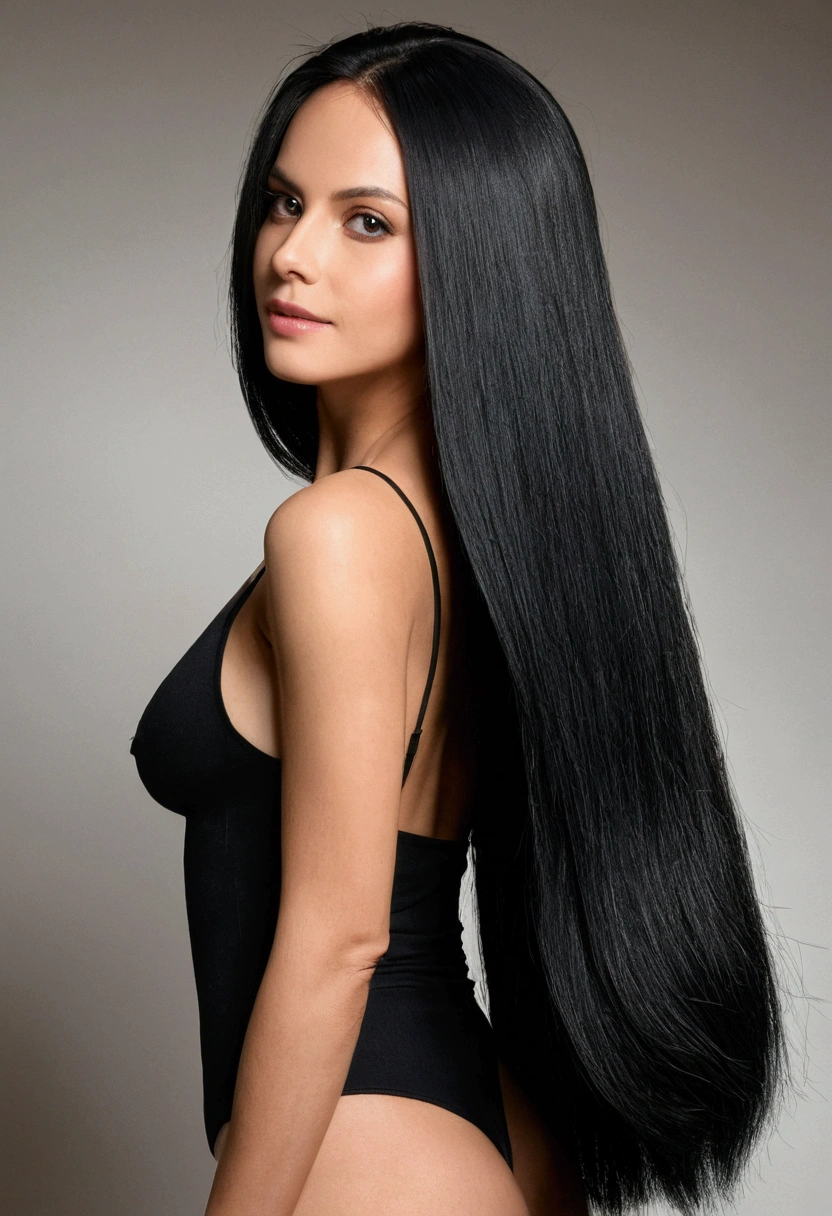 sans vêtement, longs cheveux noirs, cul large, poitrine en érection, Extensible