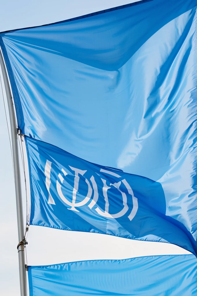 A blue flag with light blue and the logo of the KPSS TDENME KPSS TEST written on the flag