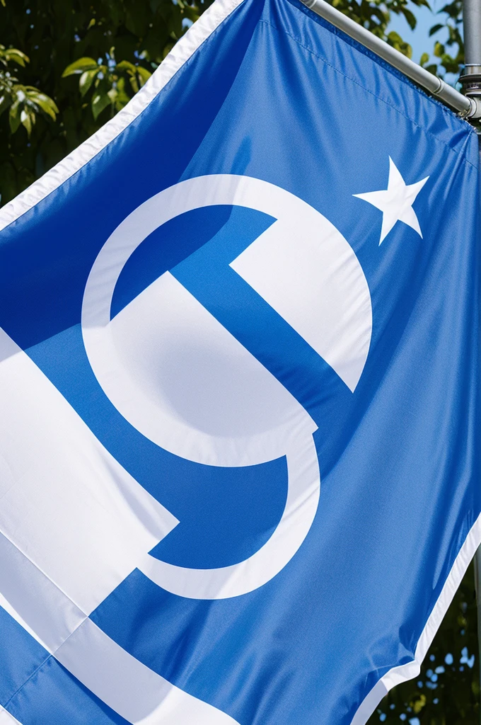 A blue flag with light blue and the logo of the KPSS TDENME  KPSS TEST written on the flag 