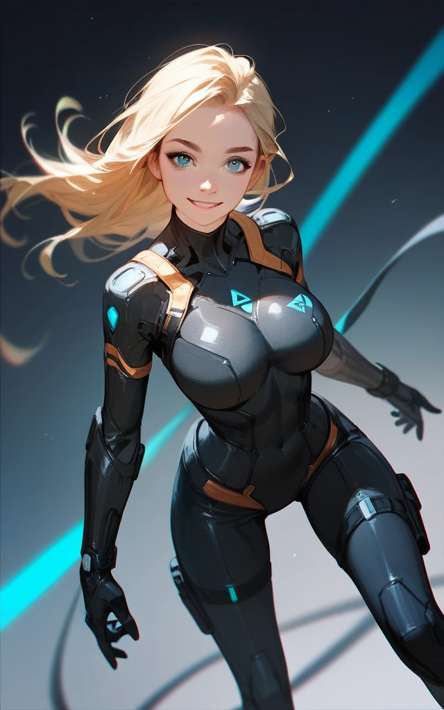 girl, smile, bodysuit, blonde, blue eyes, Hyper Realistic