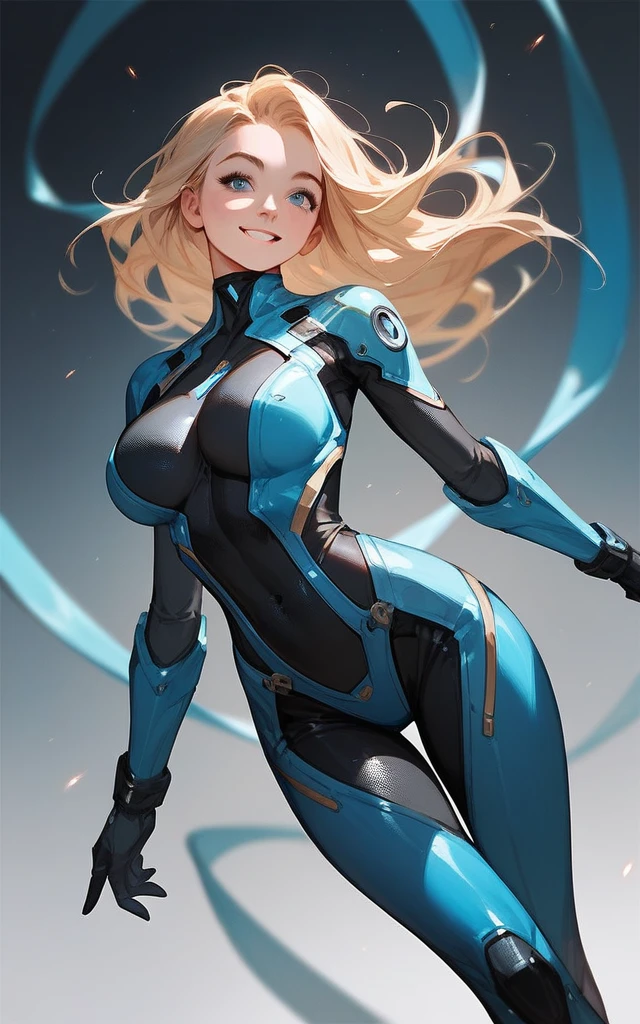 girl, smile, bodysuit, blonde, blue eyes, Hyper Realistic