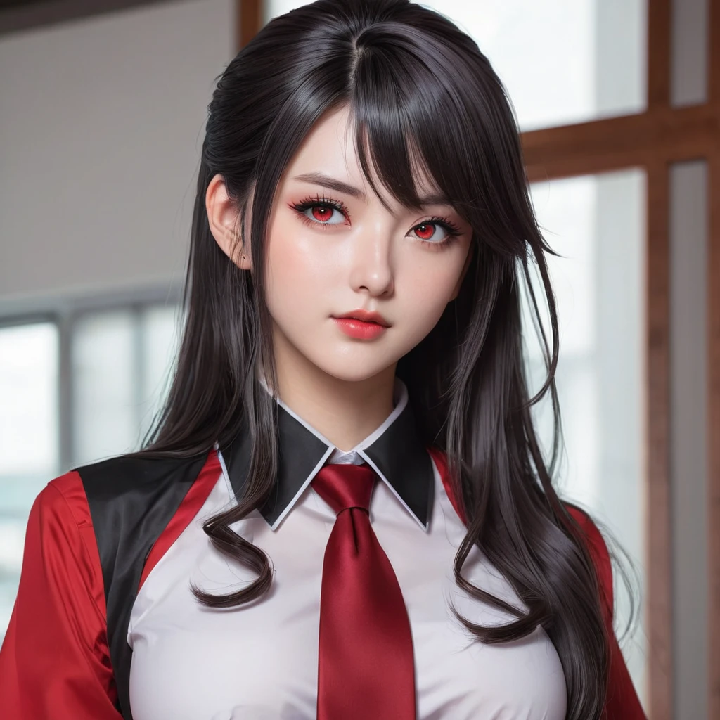 anime girl in red shirt and black tie posing for a picture, by Yang J, extremely detailed artgerm, rin tohsaka, artgerm jsc, artwork in the style of guweiz, beautiful digital artwork, artgerm. high detail, range murata and artgerm, style artgerm, ig model | artgerm