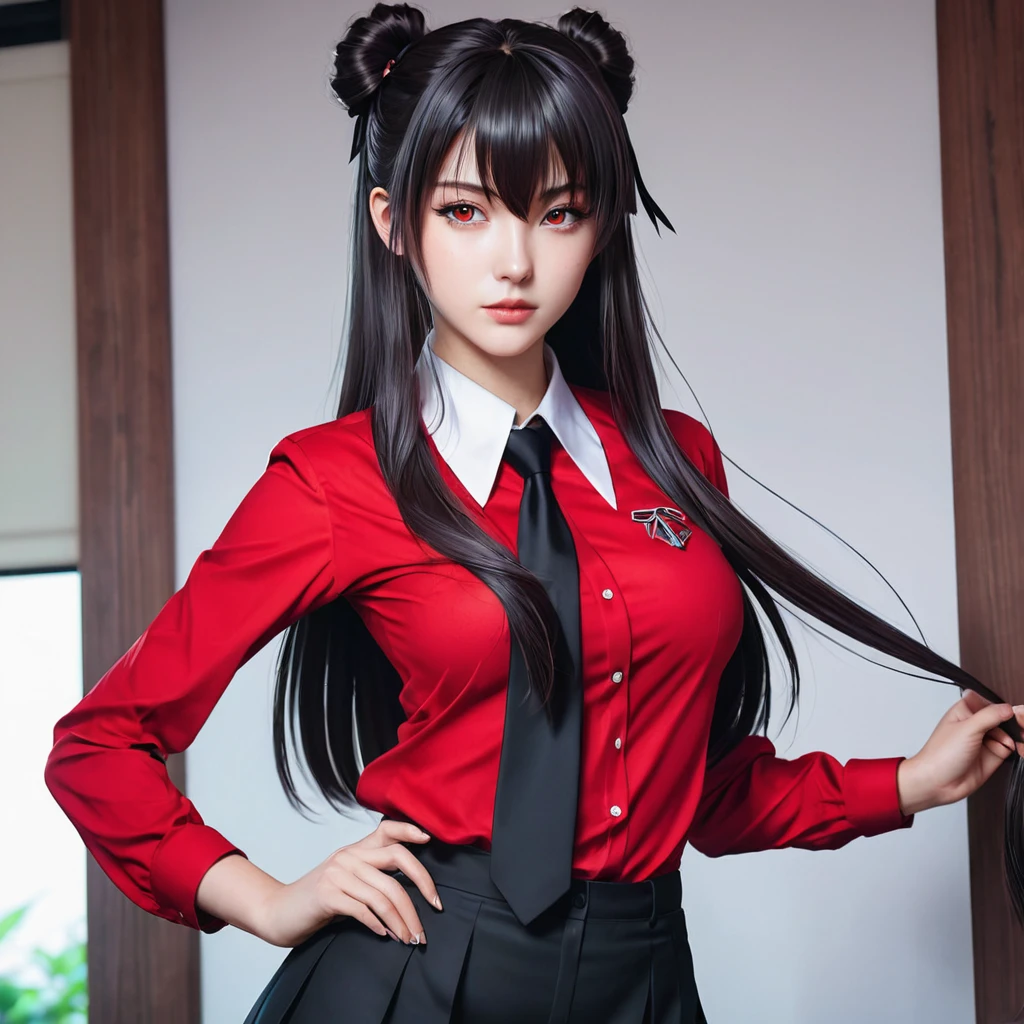 anime girl in red shirt and black tie posing for a picture, by Yang J, extremely detailed artgerm, rin tohsaka, artgerm jsc, artwork in the style of guweiz, beautiful digital artwork, artgerm. high detail, range murata and artgerm, style artgerm, ig model | artgerm