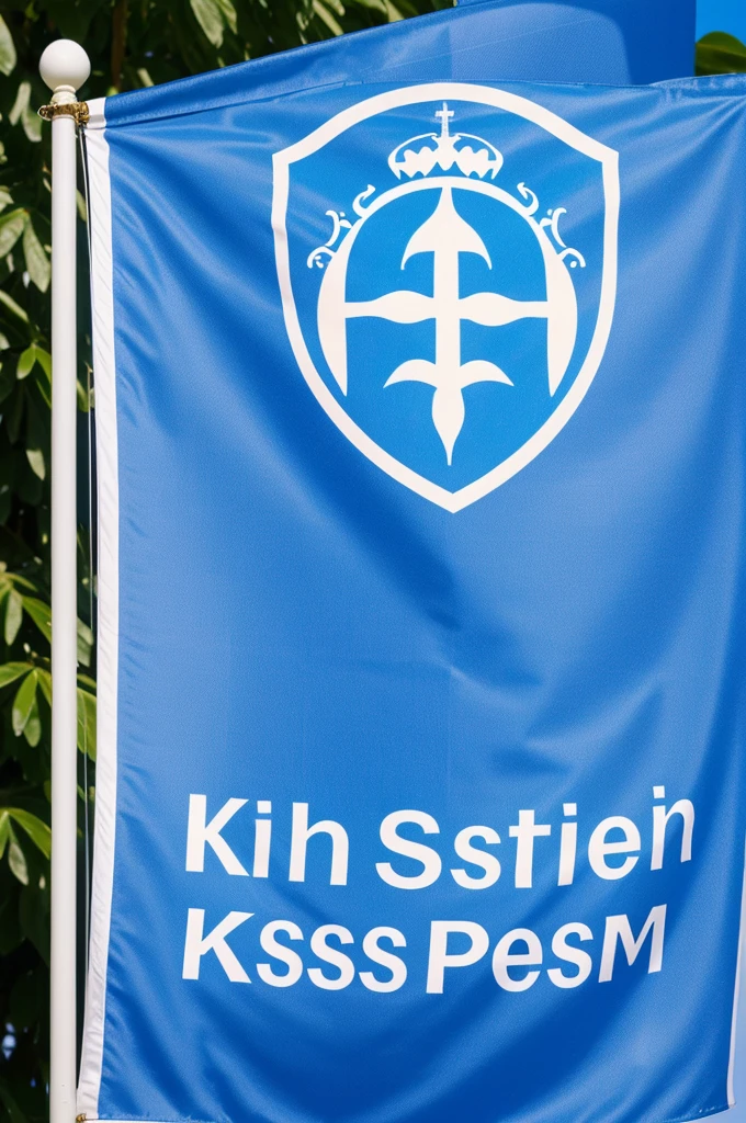 A blue flag with light blue and the logo of the KPSS TDENME  KPSS TEST written on the flag KPSS kingdom