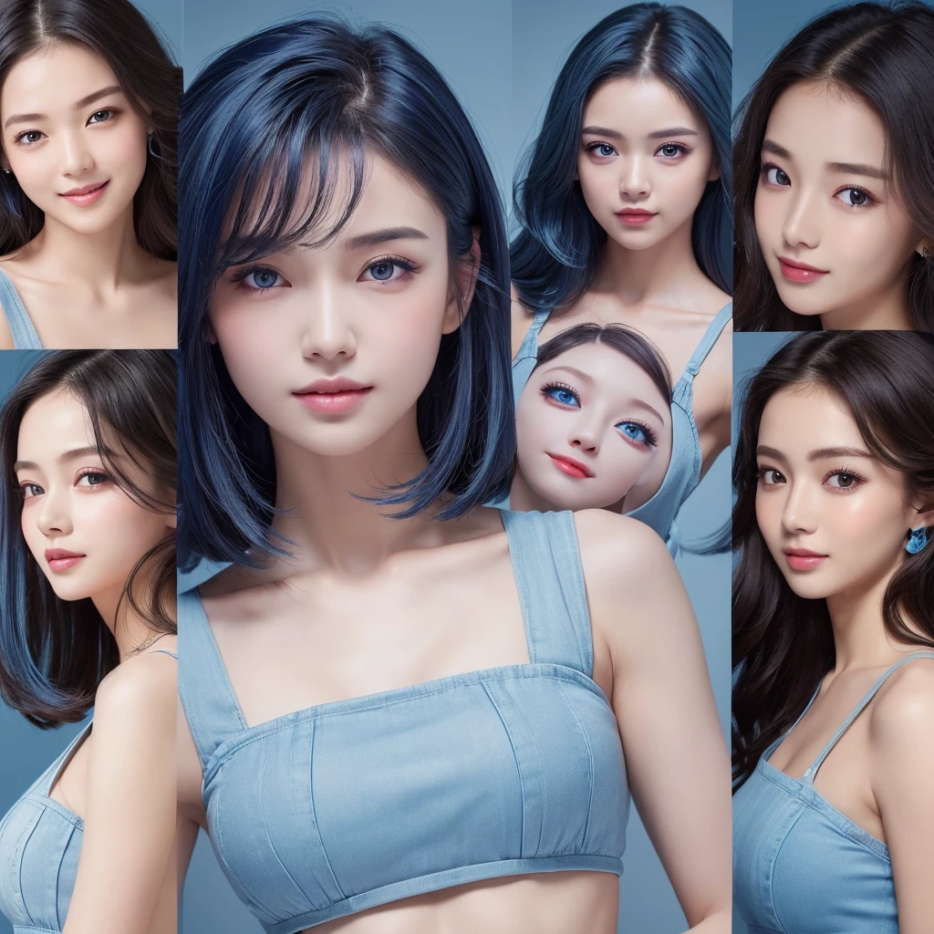 ((Highest quality, 8K, masterpiece: 1.3)), ((One girl:1.5)), The beauty of slim abs: 1.3, Casual Hairstyles, (Blue Long Group: 1.5), Super detailed face, Delicate eyes, double eyelid, smile,