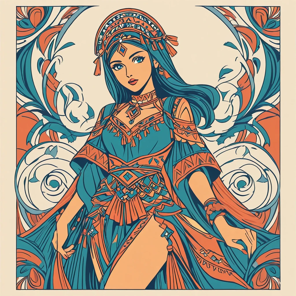 "CCDWR art illustrating the female Orixá Iemanjá, representing the sea. With simplified anatomy and body lines, in simple style." --auto --s2