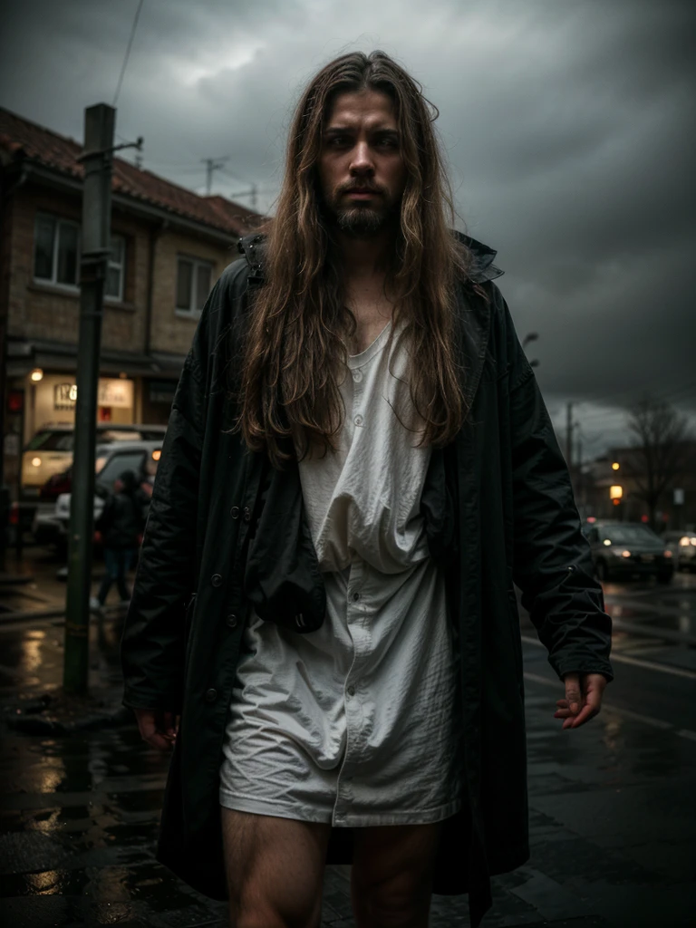 A monstrous guy, bearded, disheveled hair, dressed in rags, looking at the world with non-nefarious eyes, is someone who wants revenge and revenge. The surrounding area, which is the background of the scene, is gloomy, rainy, illuminated by a mysterious light, cold and gloomy.
ikona Zweryfikowane przez społeczność
