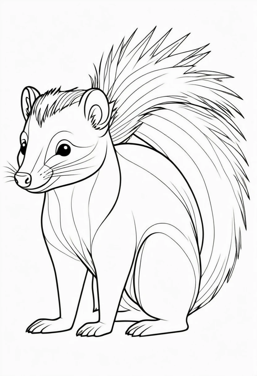 coloring page for , skunk, thick lines, drawing, white background