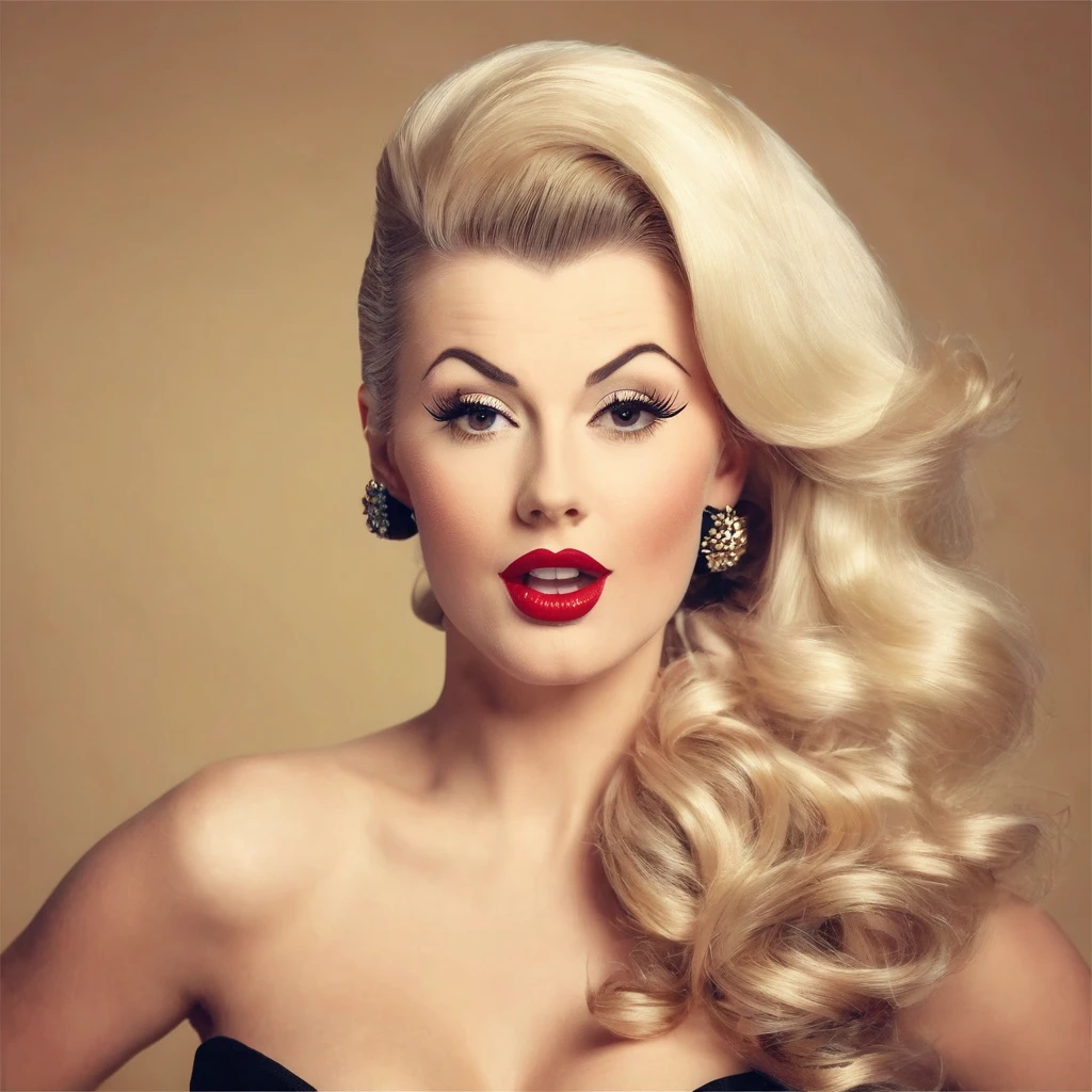 pin up blonde woman, with a huge brown beard