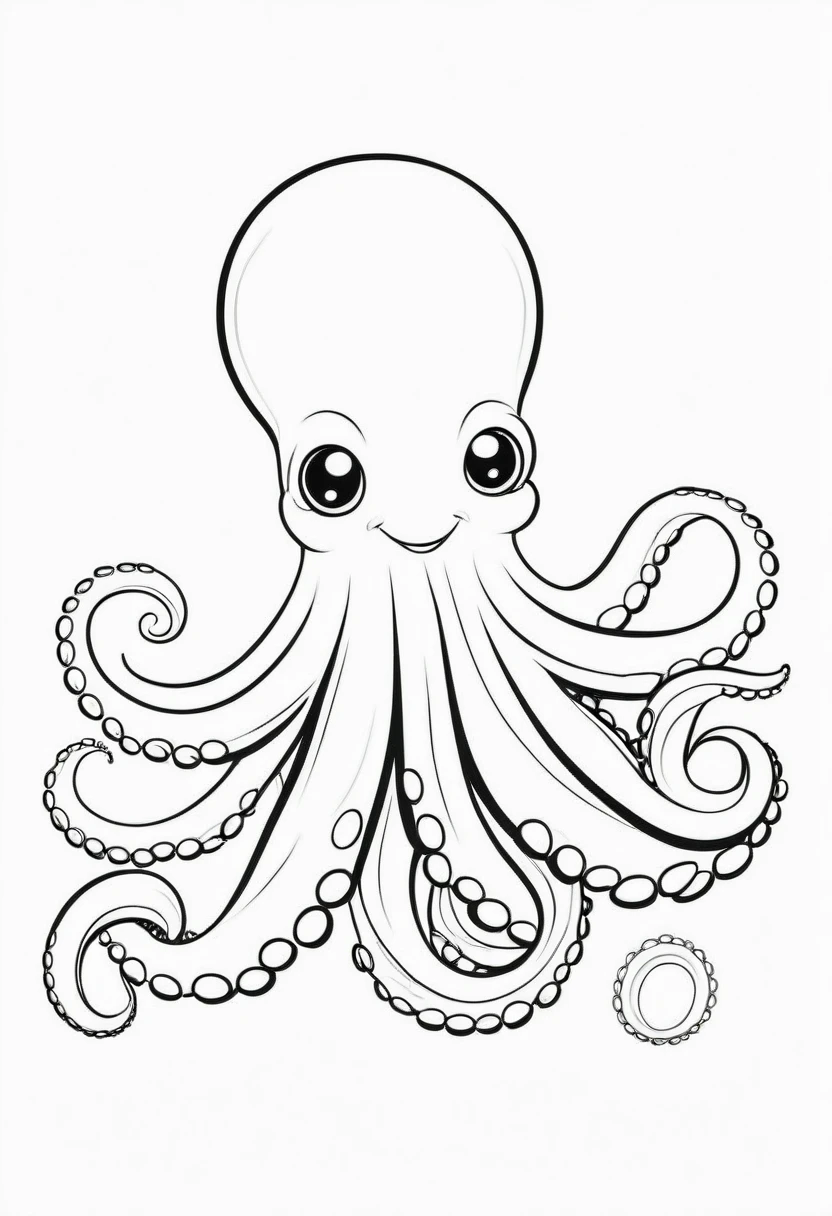 coloring page for kids, octopus , thick lines, drawing, white background