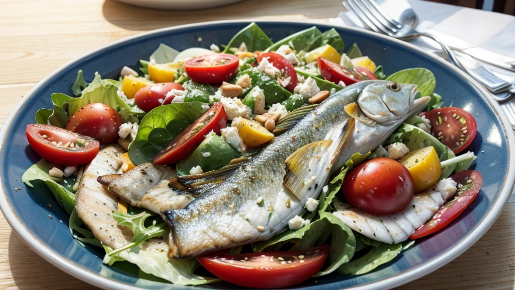 (( Mediterranean salad with fish, focusing))