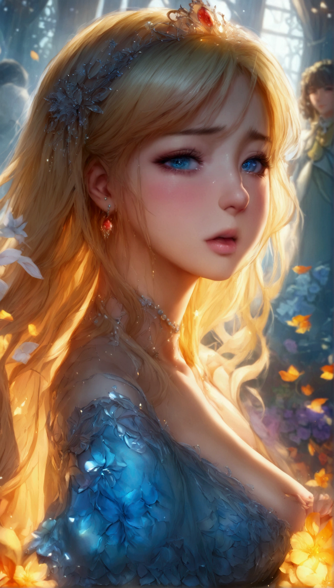anime. 1 Girl. Cute girl. Princess. Disabled person. Blonde. Long hair. Wavy hair. Blue eyes. Beautiful eyes. Beautiful eyes. Expressive eyes. Ideal face. beautiful nose. 16 years. Medium breasts. Beautiful breasts. Urinary incontinence. Wants to pee. I need to pee. A strong, desperate urge to pee. Hands on crotch. He squeezes his crotch tightly. Rubs the crotch. She peed herself. Urine
flows down your thighs. Ideal anatomical body. Beautiful long legs. Diadem. Neat earrings. Pearl necklace. Luxurious white dress. Victorian style dress. White gloves. Heeled shoes. Wheelchair. Sits in a wheelchair. Full height.
The Royal Castle. Royal Garden. Beautiful character design. Shiny skin. Full body. NSFW. Official art. Extremely detailed CG Unity 8k wallpaper. Ideal lighting. Ultra high resolution 4K. Super detailed 8K resolution. A high resolution. Masterpiece. Best quality.