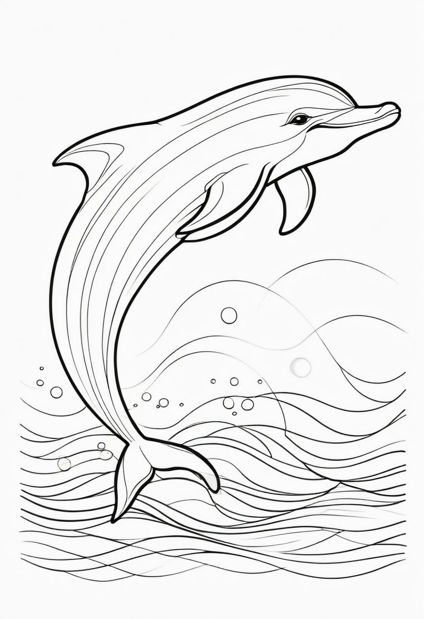 coloring page for kids, dolphin , thick lines, drawing, white background