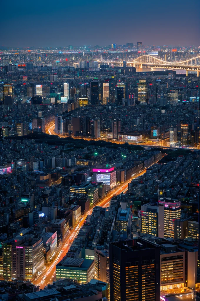 Japanese night view, Tokyo, overlooking
