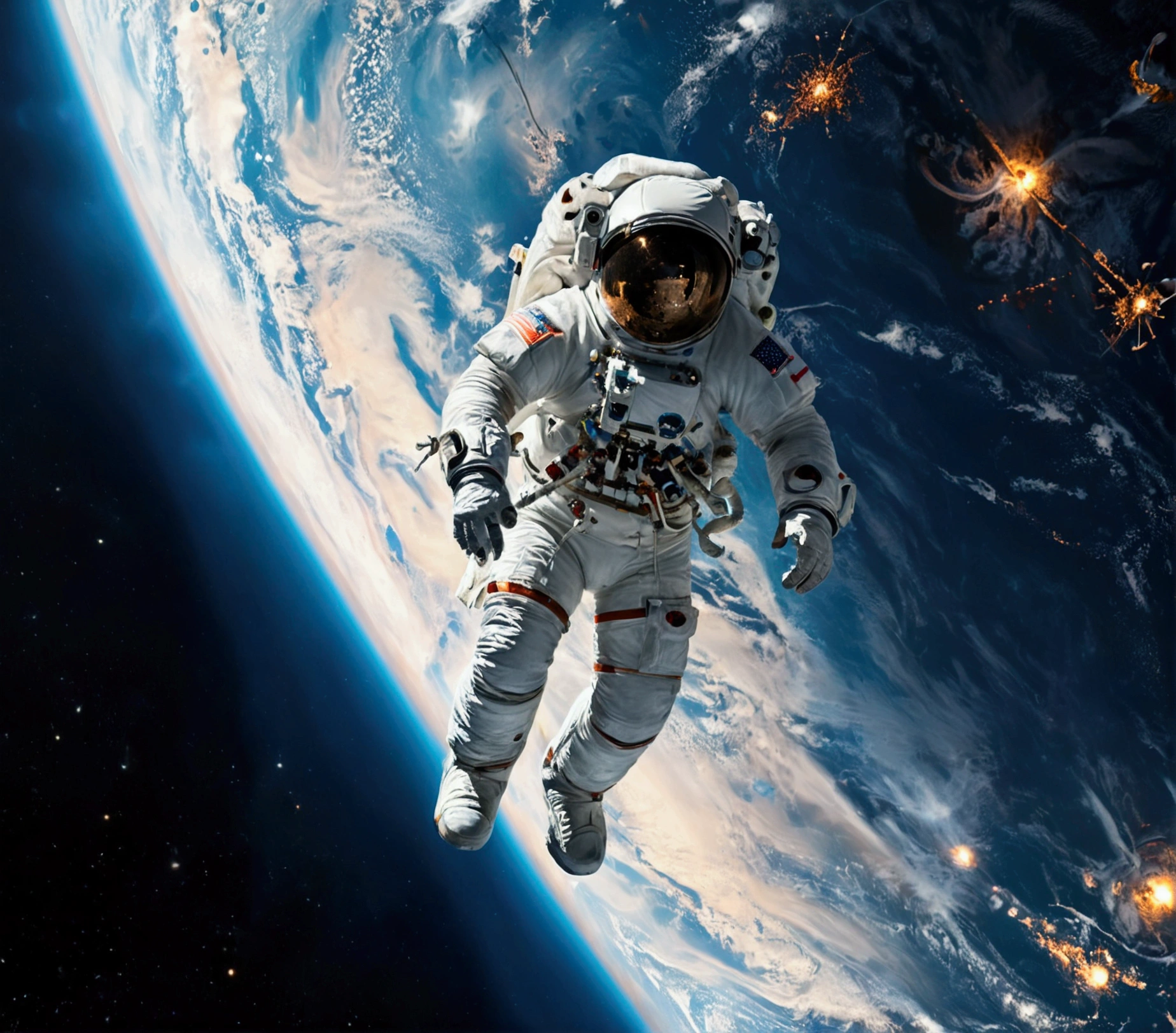 Astronauts roaming in space, Earth background