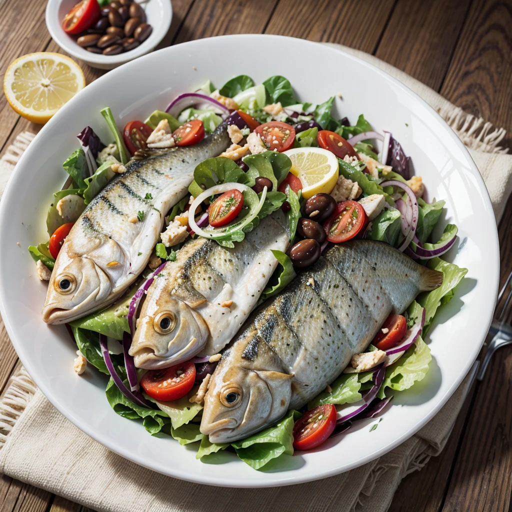 (( Mediterranean salad with fish, focusing))