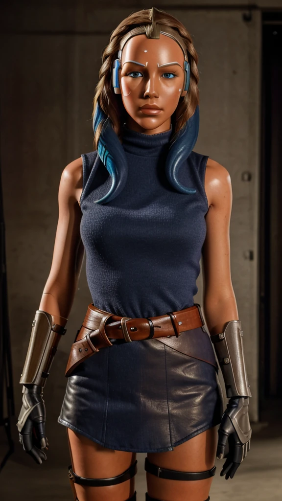 masterpiece, best quality, highres, 1girl, solo, blue eyes, boots, orange skin, gloves, tattoo, tentacle hair, colored skin, facial mark, facial tattoo, belt, forehead mark, lips, armor, long hair, ((faceless, mannequin)) ((faceless, mannequin))