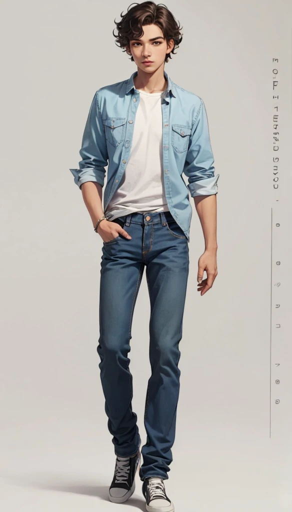  solo, full body, Brazilian 1boy , wavy hair, wearing jeans and shirt