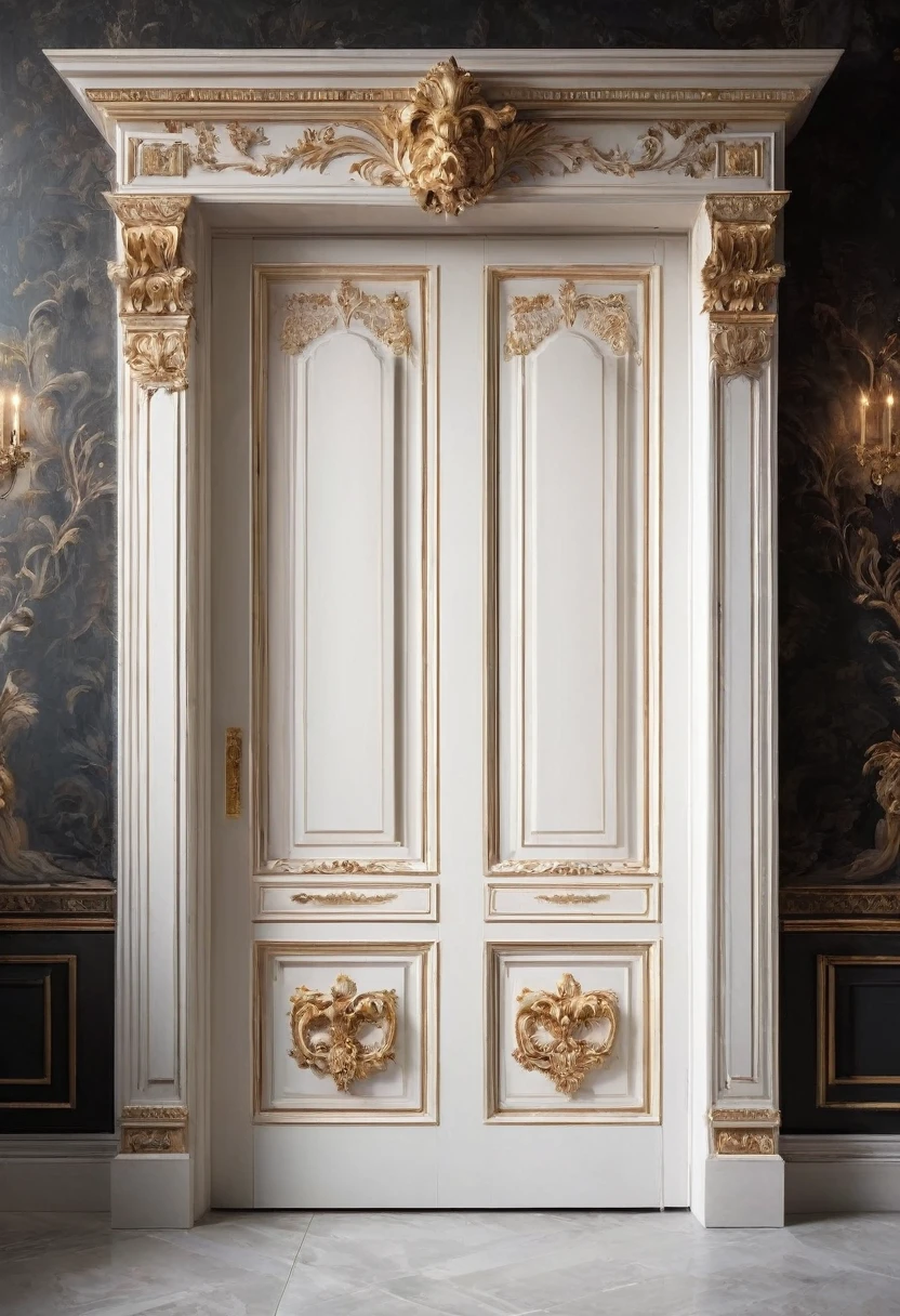 (best quality, super fine, 16k, incredibly absurdres, extremely detailed, 2.5D, delicate and dynamic, three-dimensional effect expressed by light and shade, highres, 8k, masterpiece, immersive atmosphere, film grain) (Frontal image of a undetailed white door, white door, undetailed door, no details in the center: 1.5) (Frame around the door, paintings in the wall around, details around, detailed wall, detailed environment, fine detail, optial illusion, complex, hand draw, 3D painting, reality, fantasy art, enhance, intricate, sharp, best quality, masterpiece, Representative work, official art, Professional, 8k, based on the following poem: See! No one attended the censurable burial of your last chimera. Only Silence—this fierce beast—was your inseparable companion. Only the memorable hastened to stop so stable your past, where everything that was fleeting, today is a state burning frozen in the cold of past heat. The same mouth that salivates spits asks for forgiveness and declares the darkness of so much love clarified in history. Eras of eros, and errors.)