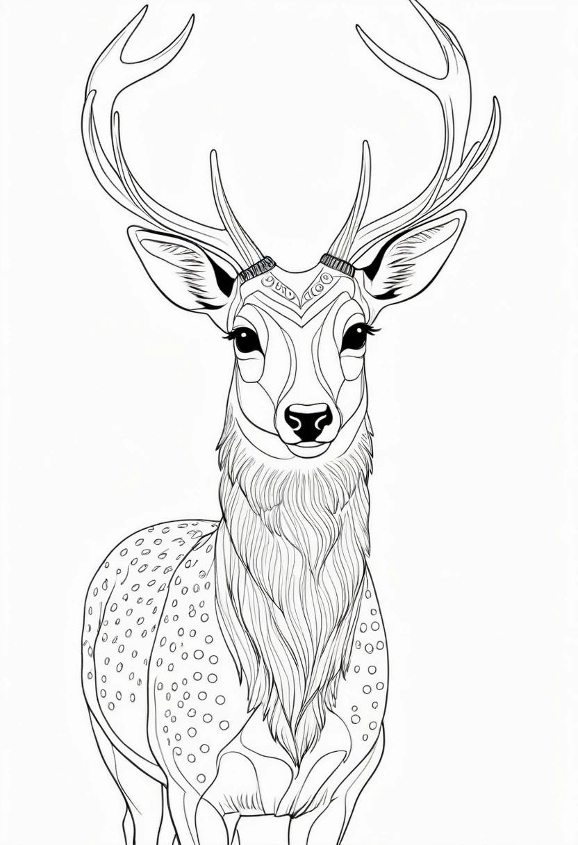 coloring page for kids, deer , drawing, white background