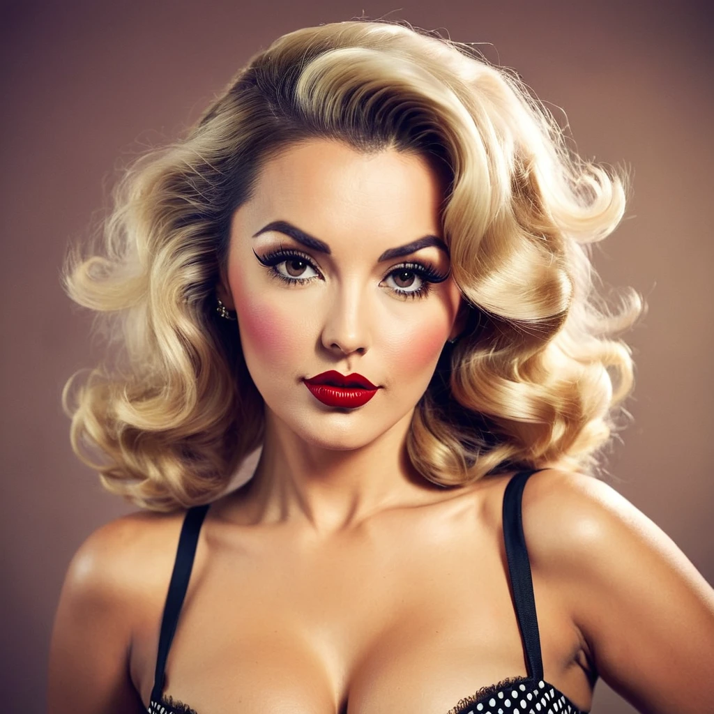 hairy bearded lady brune beard, blonde hair, hairy chest, style pin up
