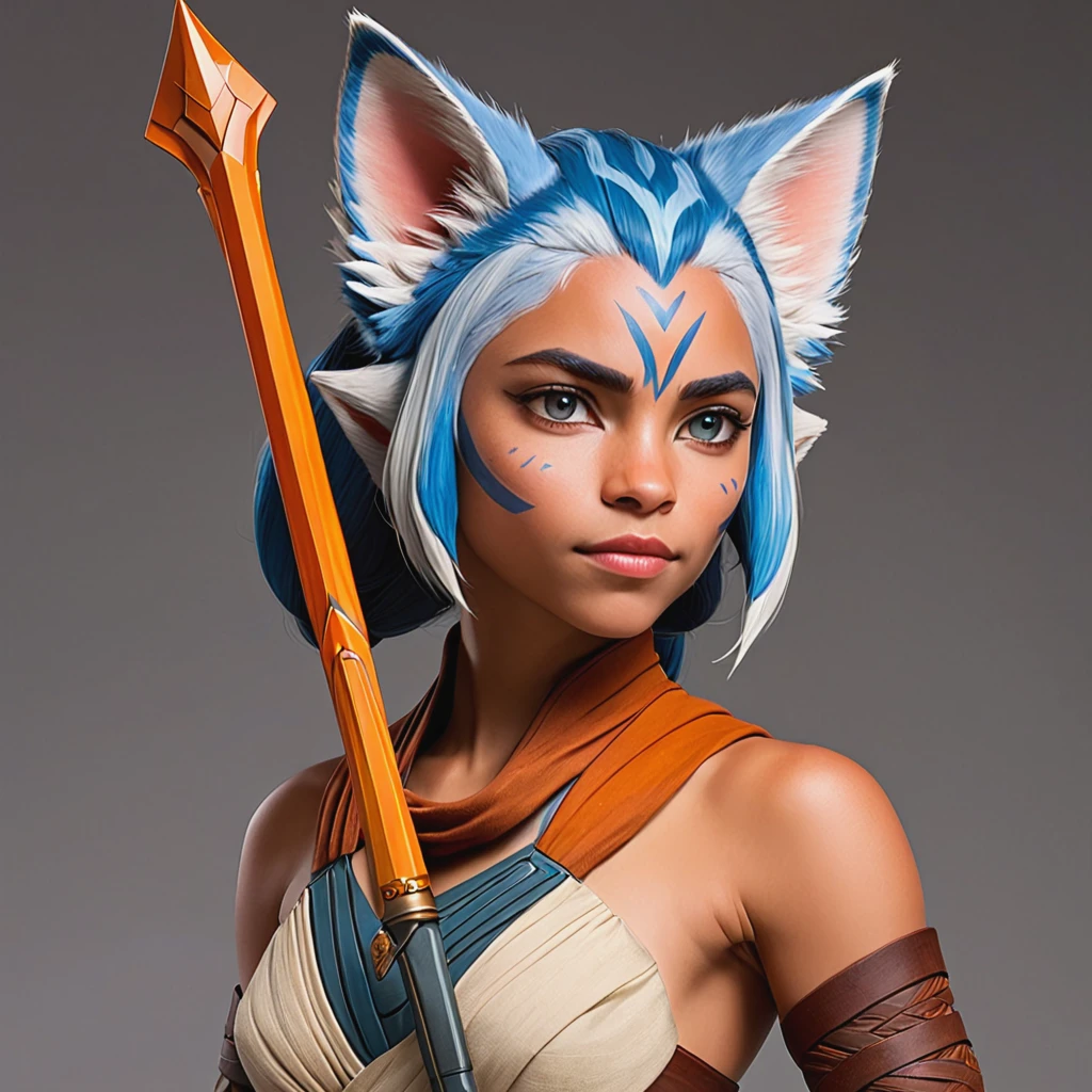 1girl, AhsokaS7, colored skin, IncrsUnsheathingAKatanaMeme, sheath, holding sheath, masterpiece, best quality, detailed  