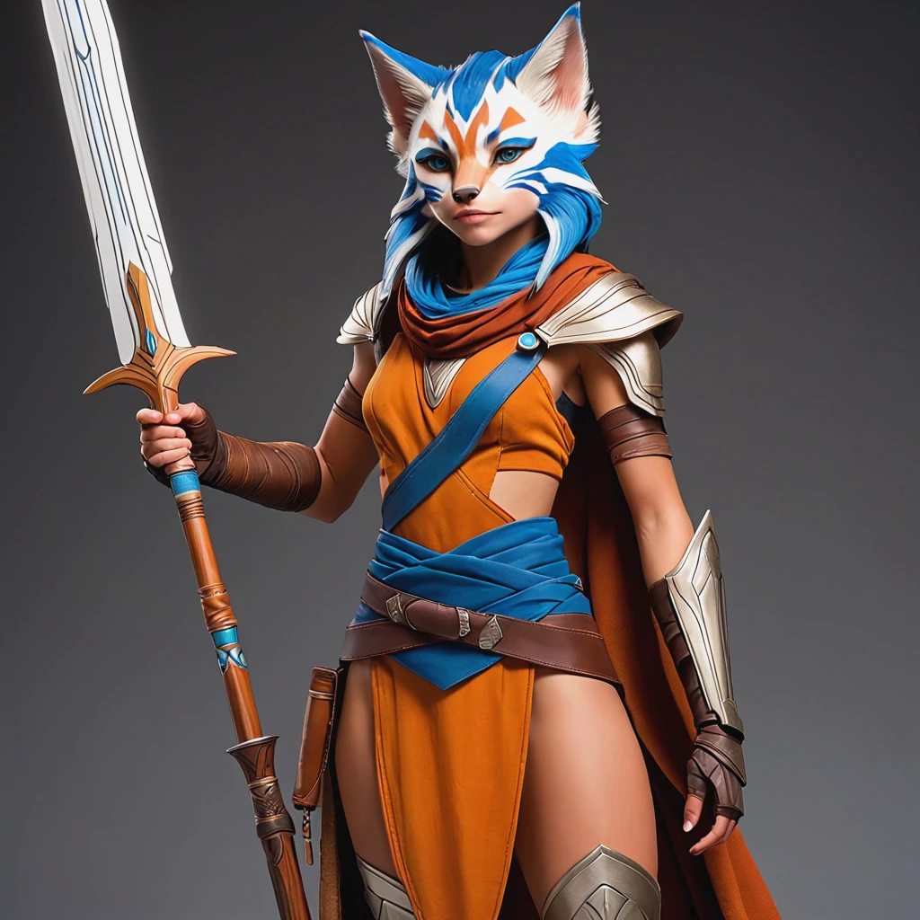 1girl, AhsokaS7, colored skin, IncrsUnsheathingAKatanaMeme, sheath, holding sheath, masterpiece, best quality, detailed  